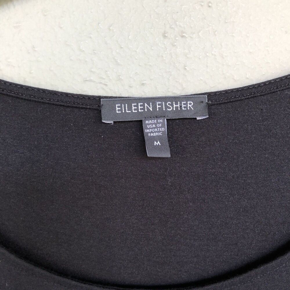 Eileen Fisher Tunic Top Women M Black Asymmetrical Hem Jersey Stretch Minimalist - Picture 5 of 12